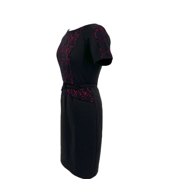 David Meister Black Red Lace A-Line Short Sleeve Dress Size 2 - Picture 6 of 11